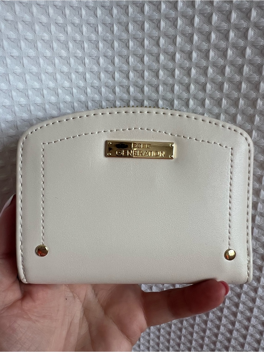 BCBGeneration Cream Wallet Card Case with Gold Plaque